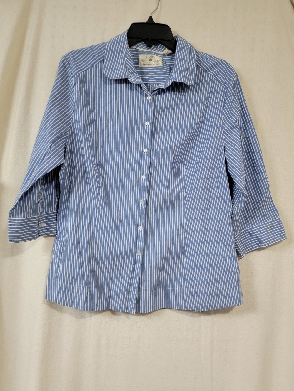Lee Riders Blue and White Striped Button Down Shirt Size XL